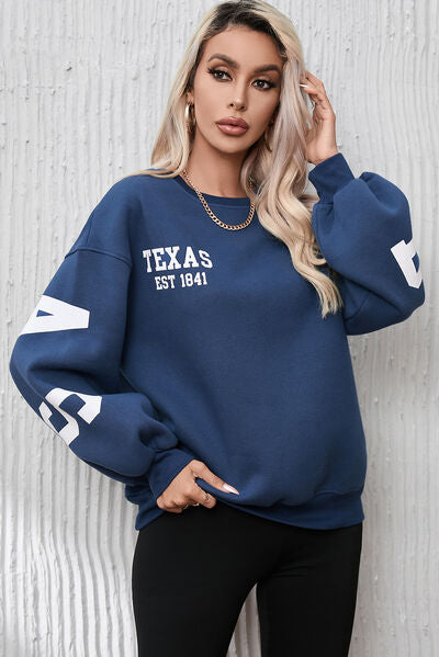 Letter Graphic Round Neck Dropped Shoulder Sweatshirt Shop One Place