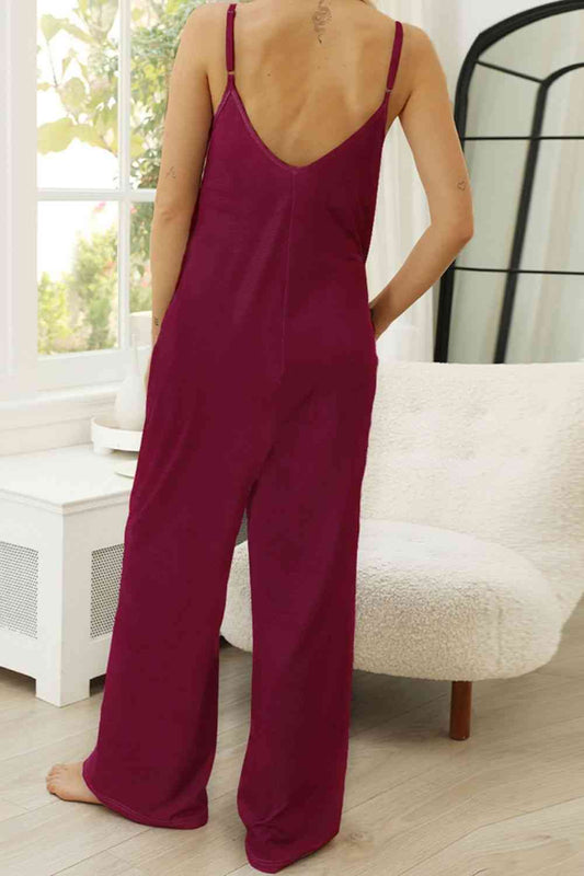 Scoop Neck Spaghetti Strap Pocket Jumpsuit Shop One Place