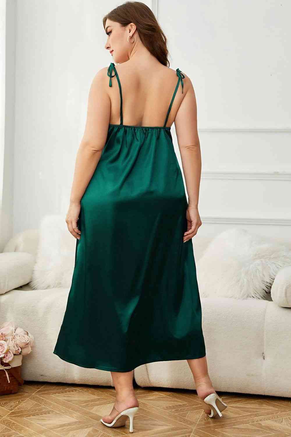Plus Size Tie-Shoulder Midi Night Dress Shop One Place