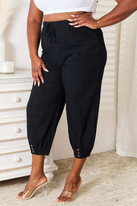 Double Take Decorative Button Cropped Pants Shop One Place
