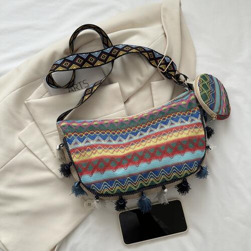 Printed Tassel Detail Crossbody Bag with Small Purse Shop One Place
