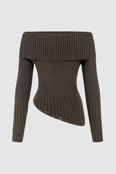 GOOD LUCK Distressed Off-Shoulder Sweater Shop One Place
