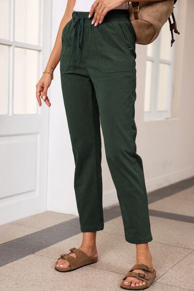 Drawstring Straight Pants with Pockets Shop One Place