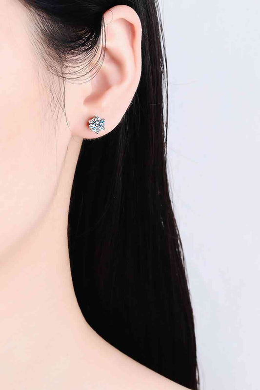 1 Carat Moissanite Rhodium-Plated Stud Earrings Shop One Place