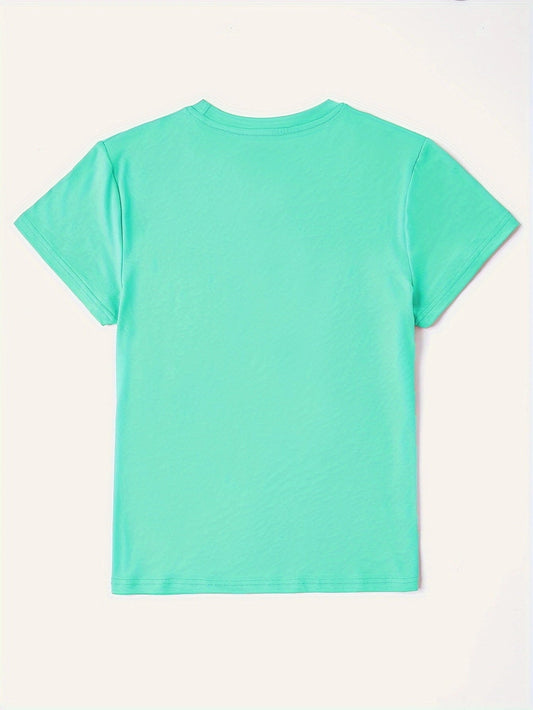 Letter Graphic Round Neck Short Sleeve T-Shirt Shop One Place