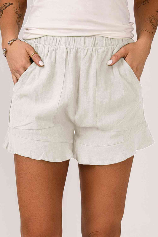 Elastic Waist Pocketed Shorts Shop One Place