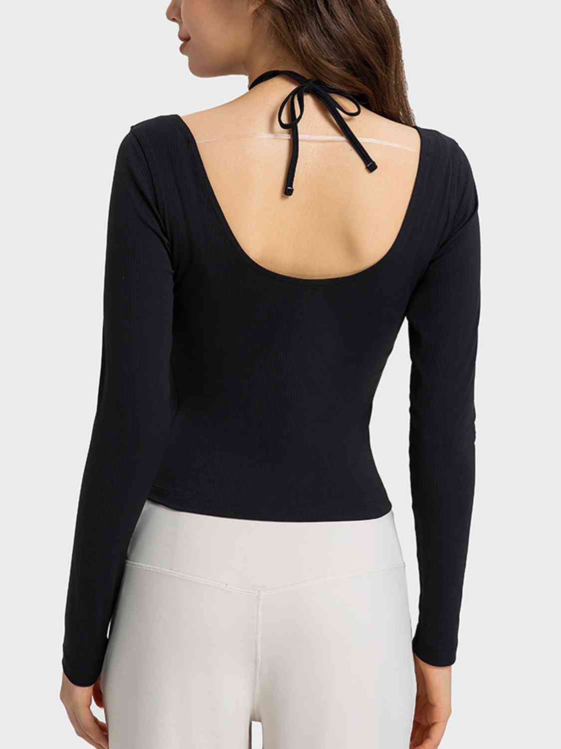 Halter Neck Long Sleeve Sporty Top Shop One Place