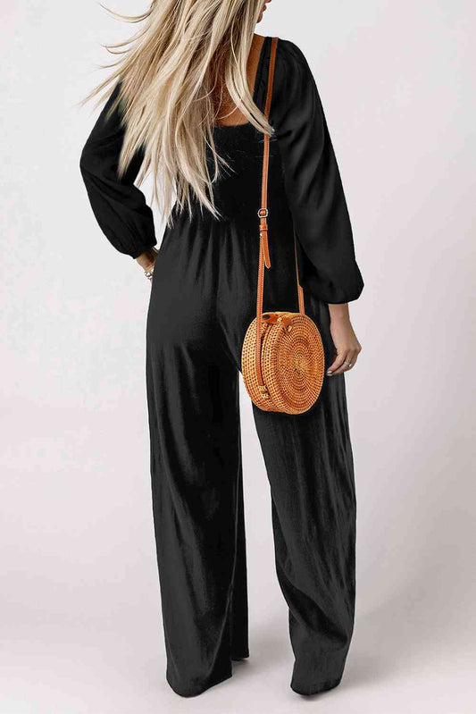 Square Neck Raglan Sleeve Jumpsuit with Pocket Shop One Place