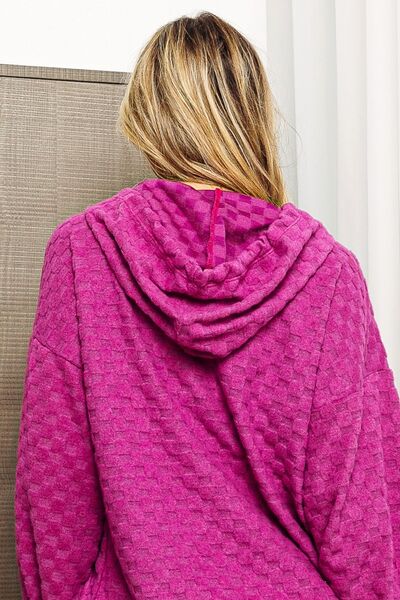 BiBi Brushed Checker Drawstring Long Sleeve Hoodie Shop One Place
