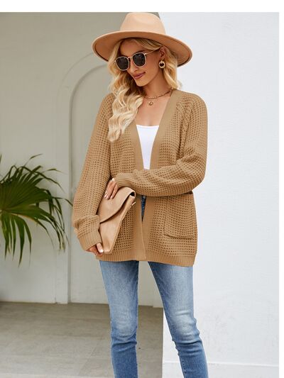 Open Front Raglan Sleeve Pocketed Cardigan Shop One Place