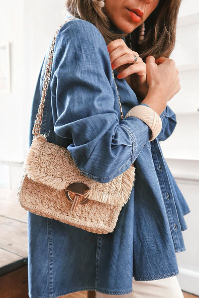 Button Up Collared Neck Denim Jacket Shop One Place