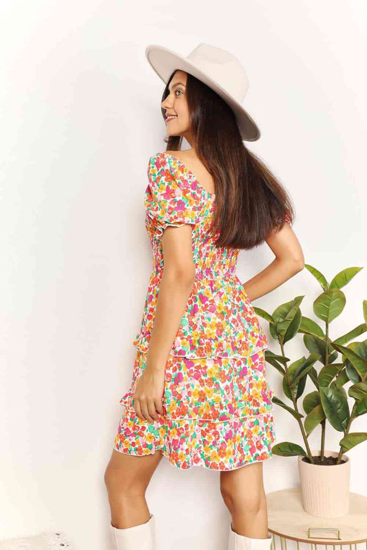 Double Take Smocked Sweetheart Neck Flounce Sleeve Mini Dress Shop One Place
