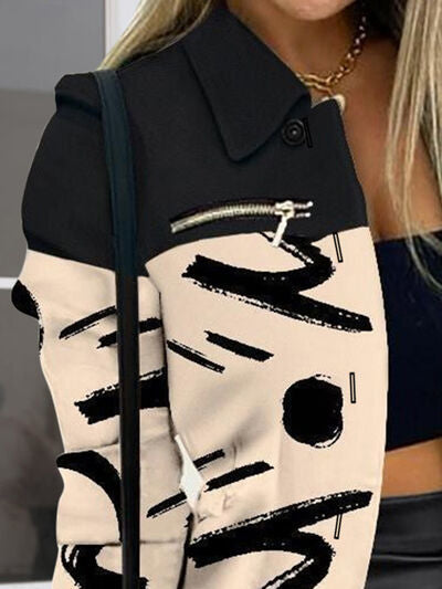 Printed Button Up Zip Detail Shacket Shop One Place