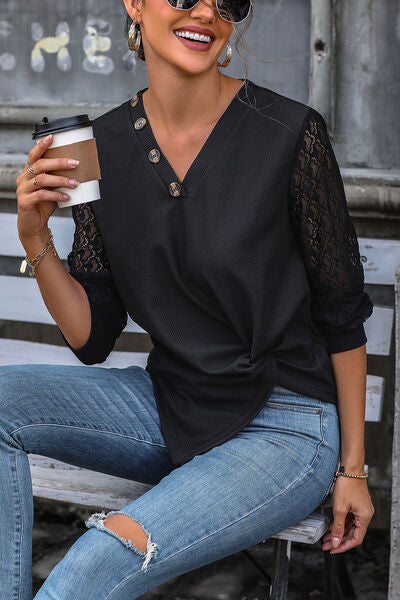 Twisted Decorative Button Long Sleeve T-Shirt Shop One Place