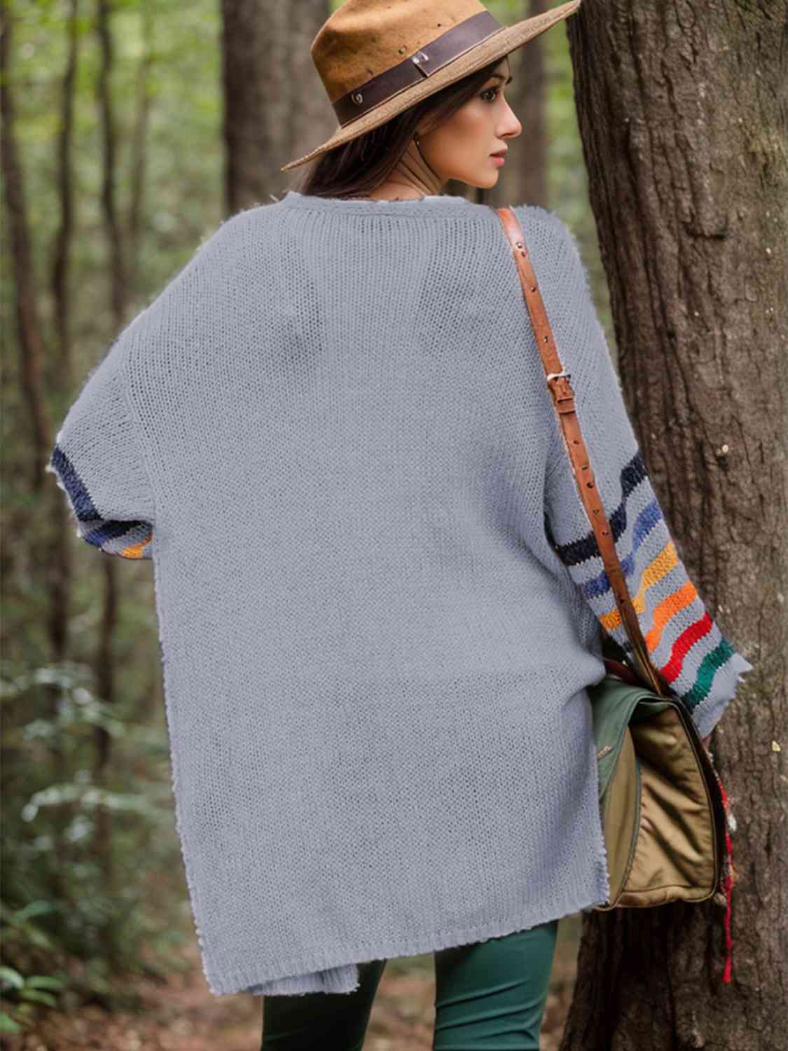 Striped Open Front Long Sleeve Cardigan Shop One Place