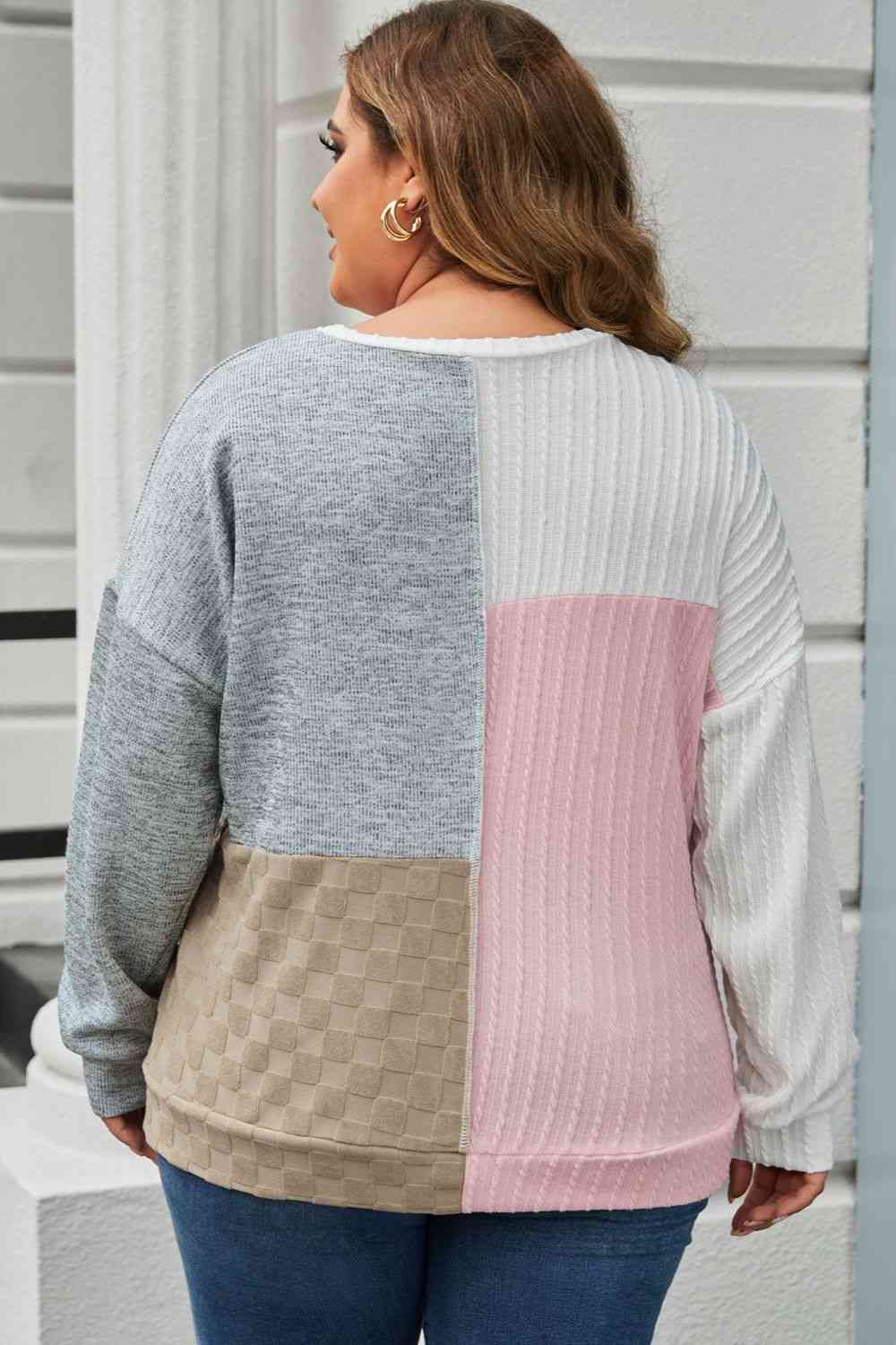 Plus Size Long Sleeve Color Block Top Shop One Place