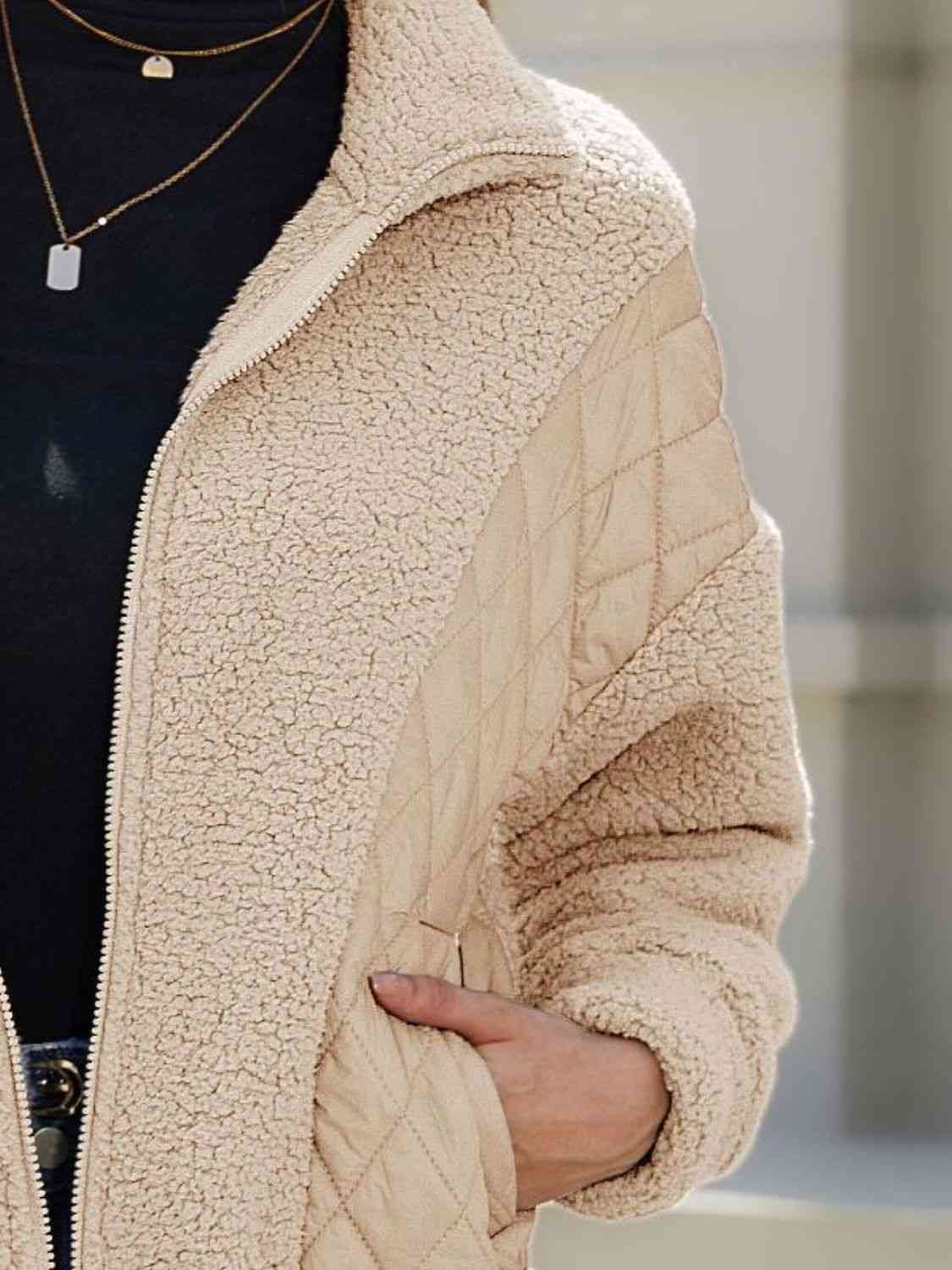 Zip-Up Collared Neck Jacket Shop One Place