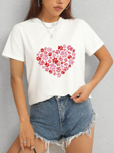 Heart Round Neck Short Sleeve T-Shirt Shop One Place