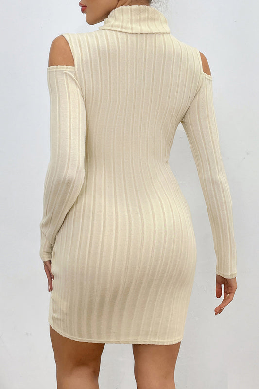 Ribbed Turtleneck Cold Shoulder Long Sleeve Mini Dress Shop One Place