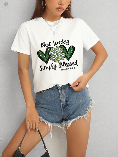 Lucky Clover Round Neck Short Sleeve T-Shirt Shop One Place