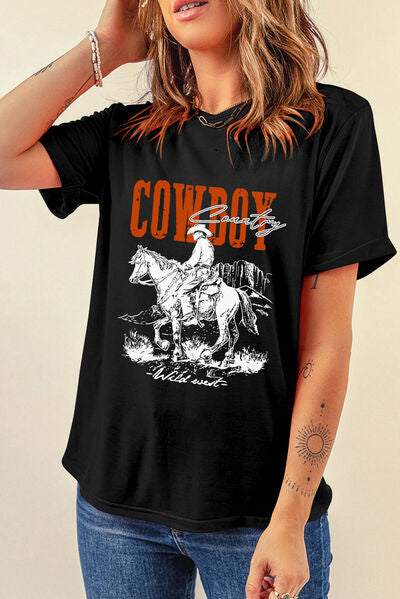 COWBOY Round Neck Short Sleeve T-Shirt Shop One Place