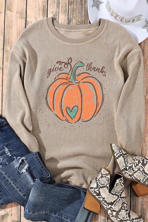 Pumpkin Graphic Round Neck Long Sleeve Sweatshirt Shop One Place