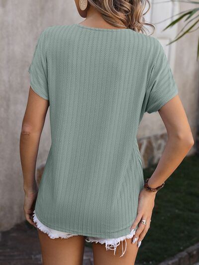 Textured Surplice Short Sleeve Blouse Shop One Place