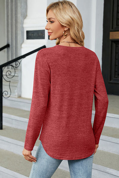 Decorative Button Round Neck T-Shirt Shop One Place
