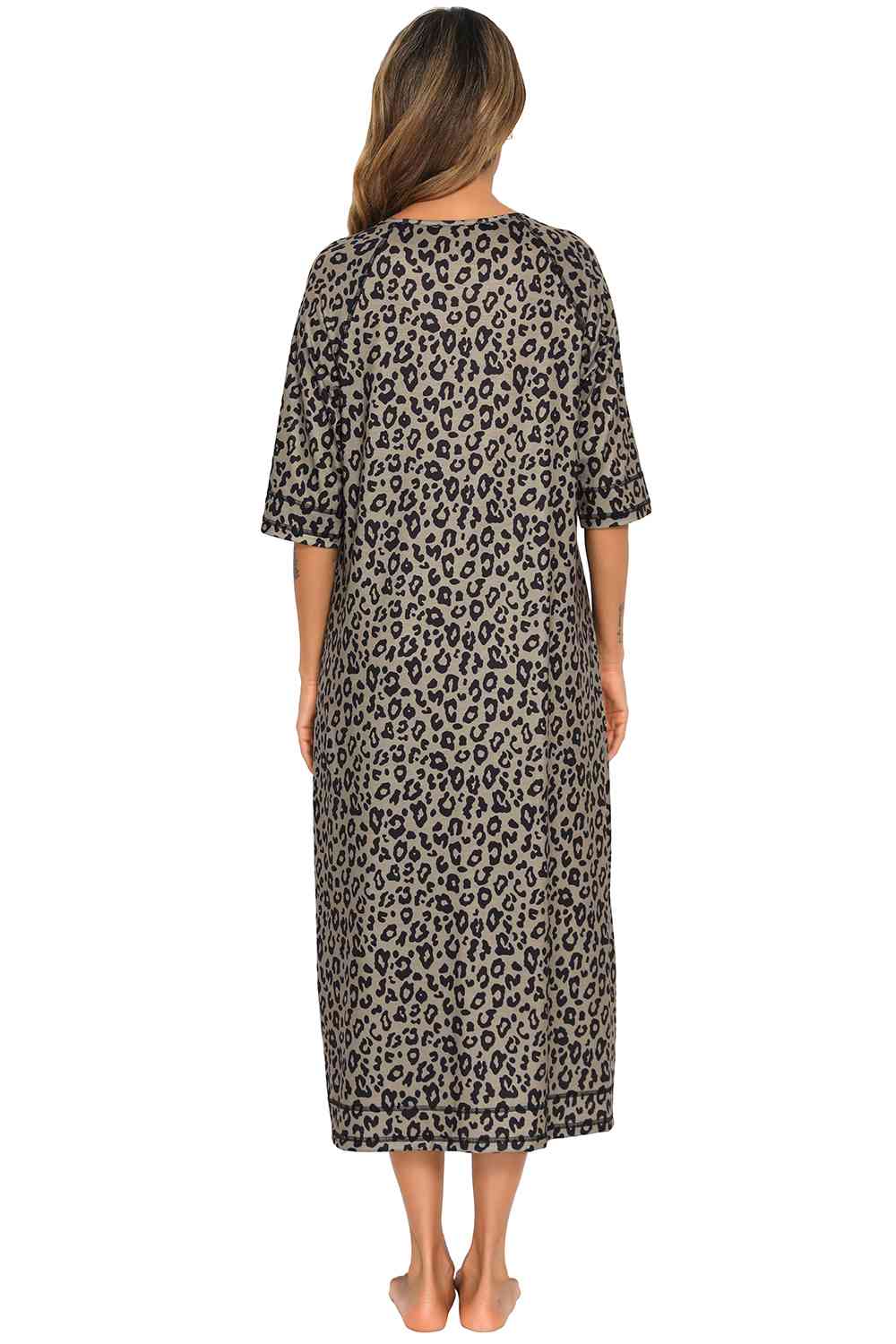 Printed Slit Night Dress with Pockets Shop One Place
