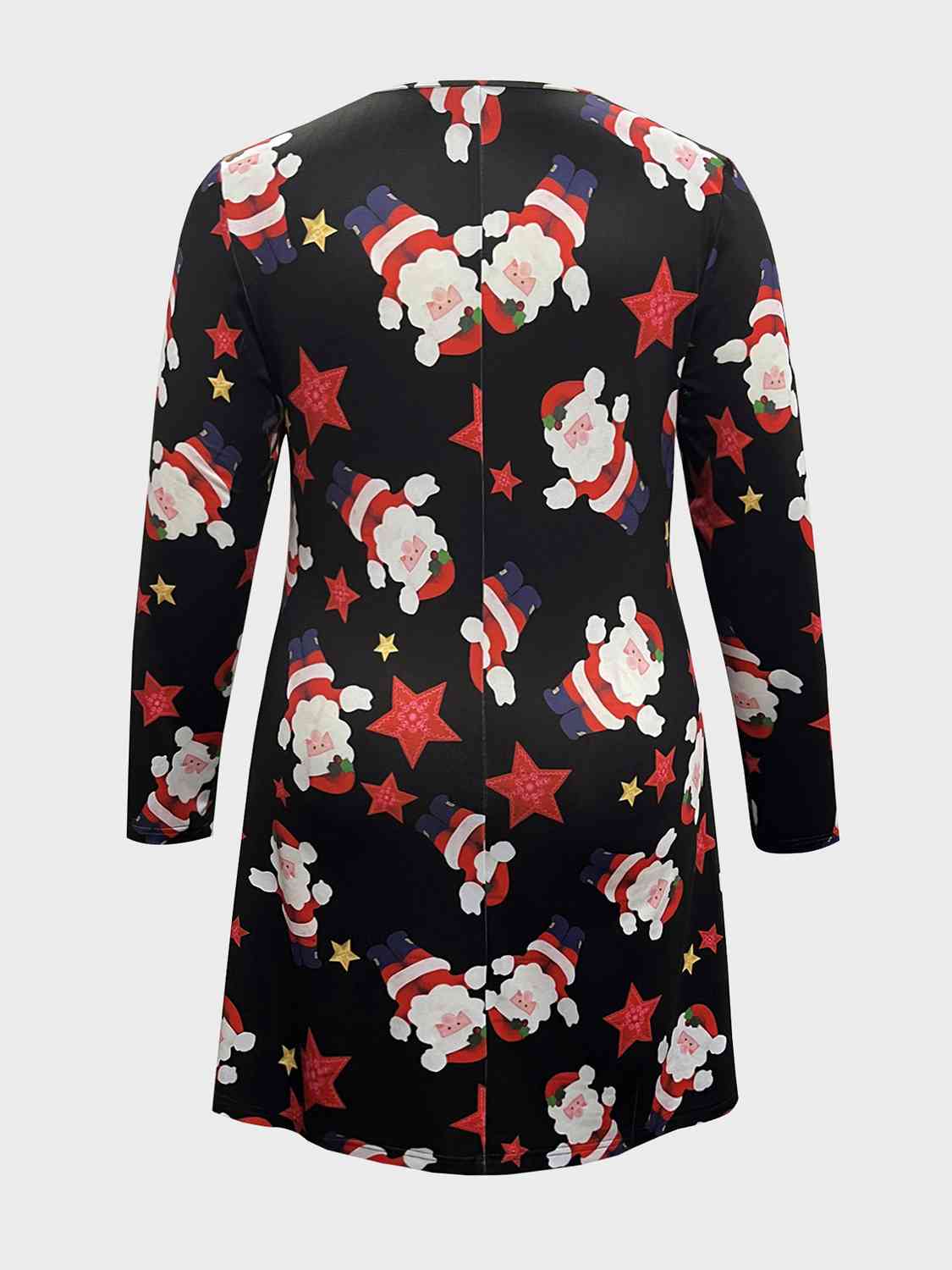 Plus Size Santa Printed Round Neck Dress Shop One Place