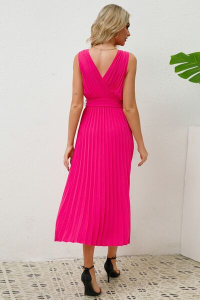 Surplice Sleeveless Midi Pleated Dress Shop One Place