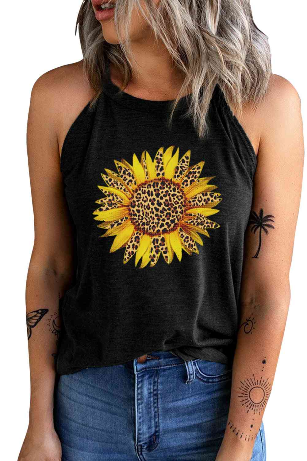 Sunflower Graphic Round Neck Tank Shop One Place