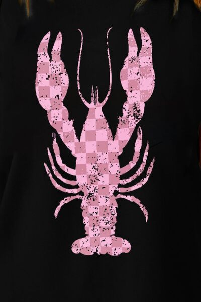 Checkered Lobster Graphic Round Neck Short Sleeve T-Shirt Shop One Place