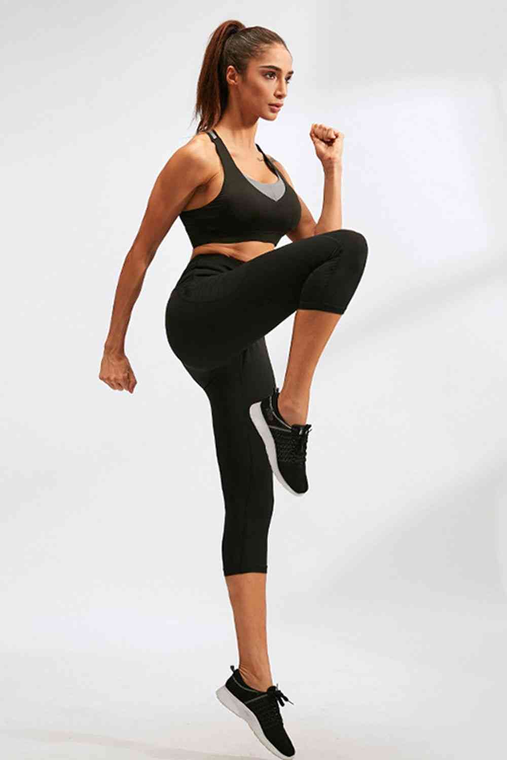 Slim Fit Wide Waistband Active Leggings with Pockets Shop One Place
