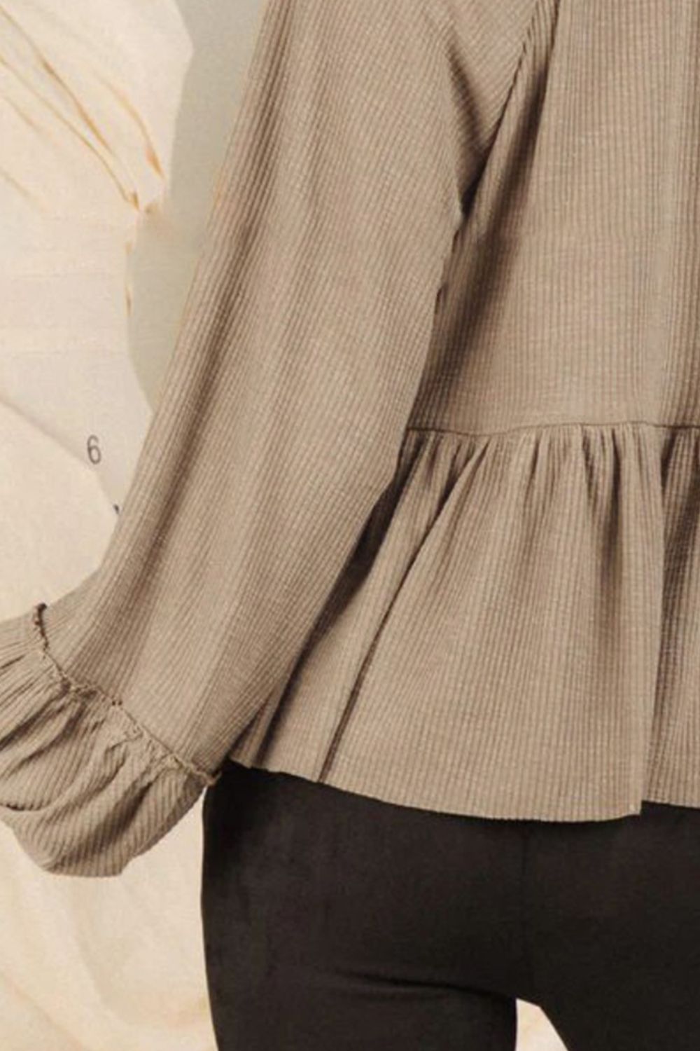 Notched Balloon Sleeve Peplum Blouse Shop One Place