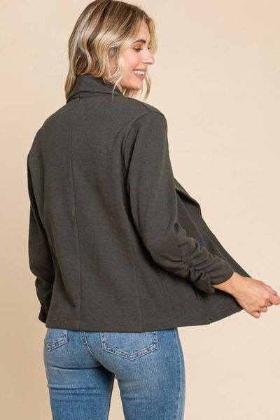 Culture Code Full Size Ruched Open Front Long Sleeve Jacket Shop One Place