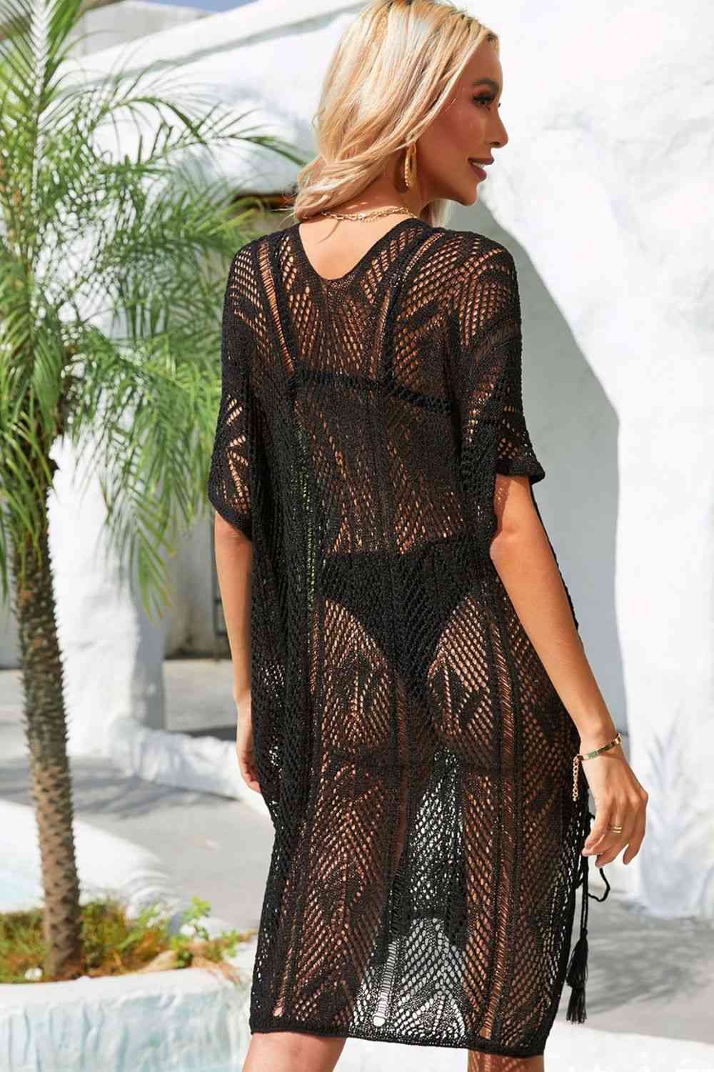 Side Slit Tassel Openwork Cover-Up Dress Shop One Place