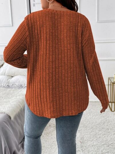 Plus Size V-Neck Long Sleeve T-Shirt Shop One Place