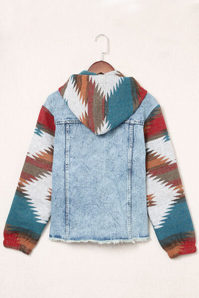 Drawstring Hooded Pocketed Denim Jacket Shop One Place