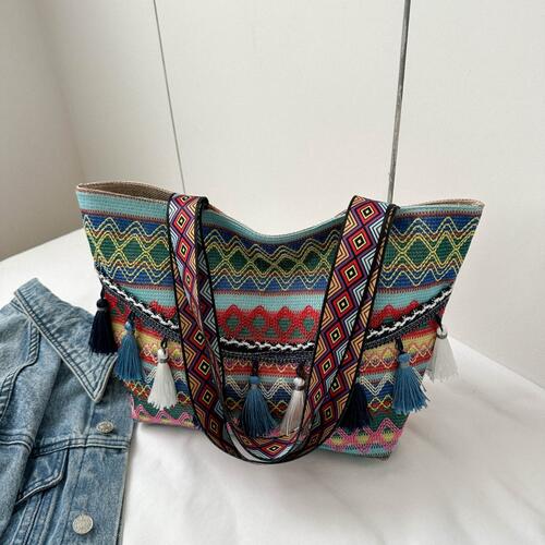 Printed Tassel Detail Tote Bag Shop One Place