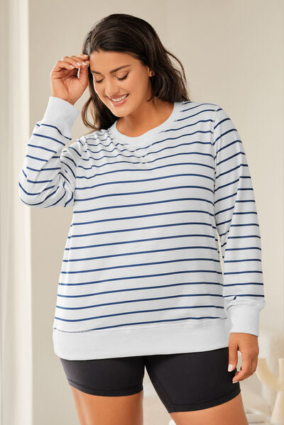 Plus Size Striped Round Neck Long Sleeve T-Shirt Shop One Place