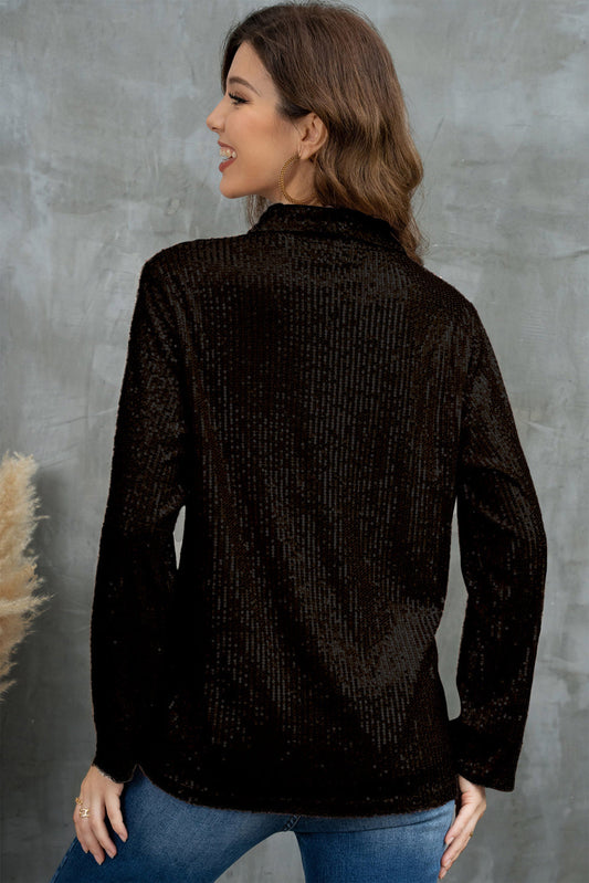Sequin Button Up Long Sleeve Shirt Shop One Place