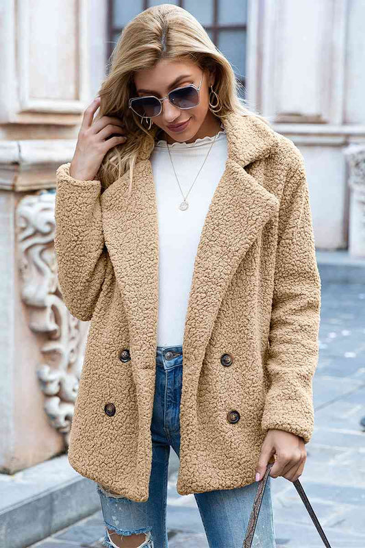 Full Size Lapel Collar Sherpa Coat Shop One Place