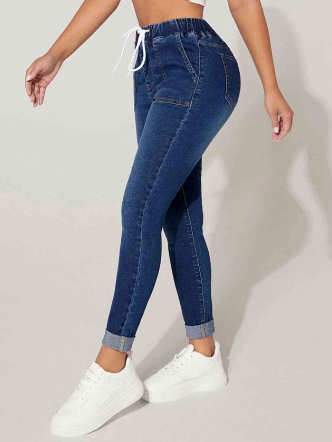 Drawstring Cropped Jeans Shop One Place
