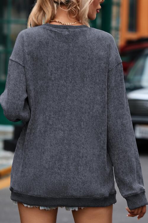 Sequin Candy Cane Round Neck Sweatshirt Shop One Place