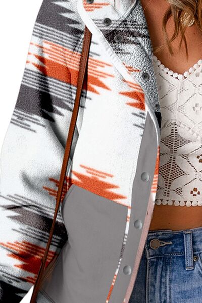 Printed Snap Down Hooded Jacket Shop One Place