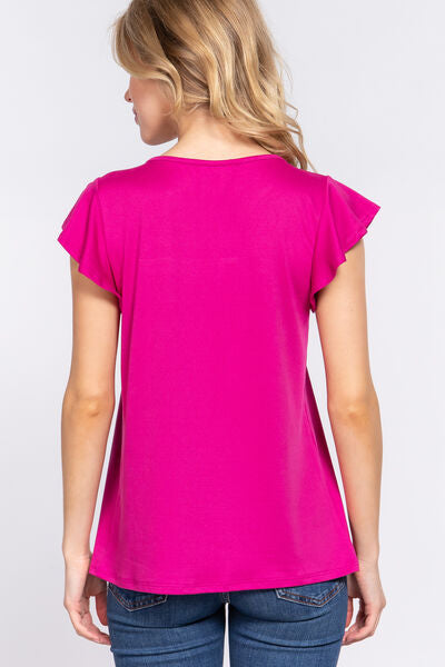 ACTIVE BASIC Ruffle Short Sleeve Lace Detail Knit Top Shop One Place