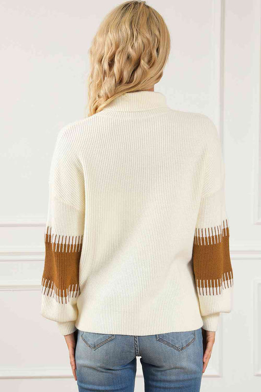 Contrast Turtleneck Long Sleeve Sweater Shop One Place