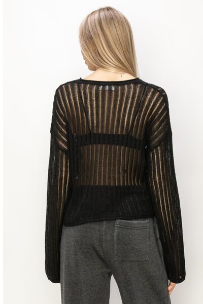 HYFVE Openwork Ribbed Long Sleeve Knit Top Shop One Place