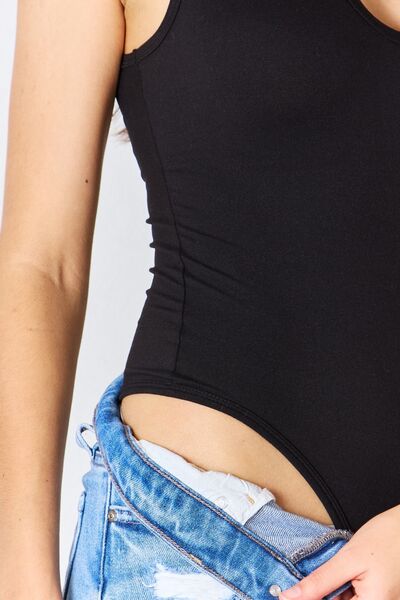 Zenana Microfiber Notched Sleeveless Bodysuit Shop One Place